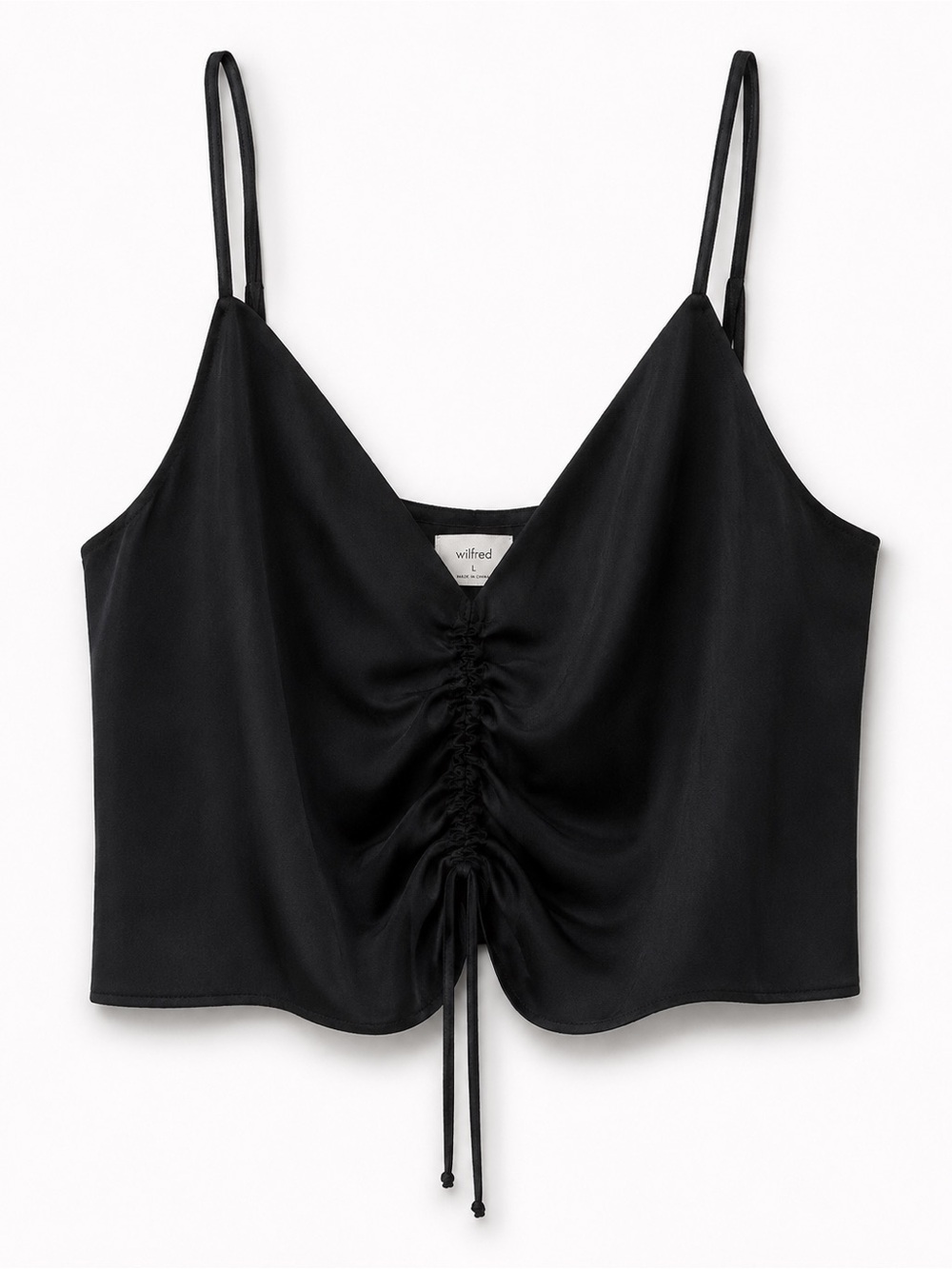 Wilfred Satin Ruched Cropped Camisole Black Size L | Aritzia Tie Front Crop Top